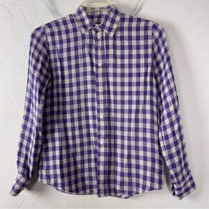 AMI Alexandre‎ Mattiussi Shirt Button Down Top Knit Plaid Print Purple Cream